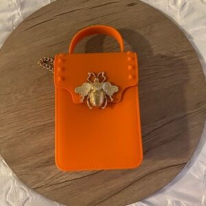 Orange Designer Bee Embellished Bag